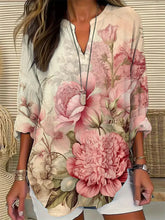 Damen Vintage Floral Baumwolle und Leinen Top